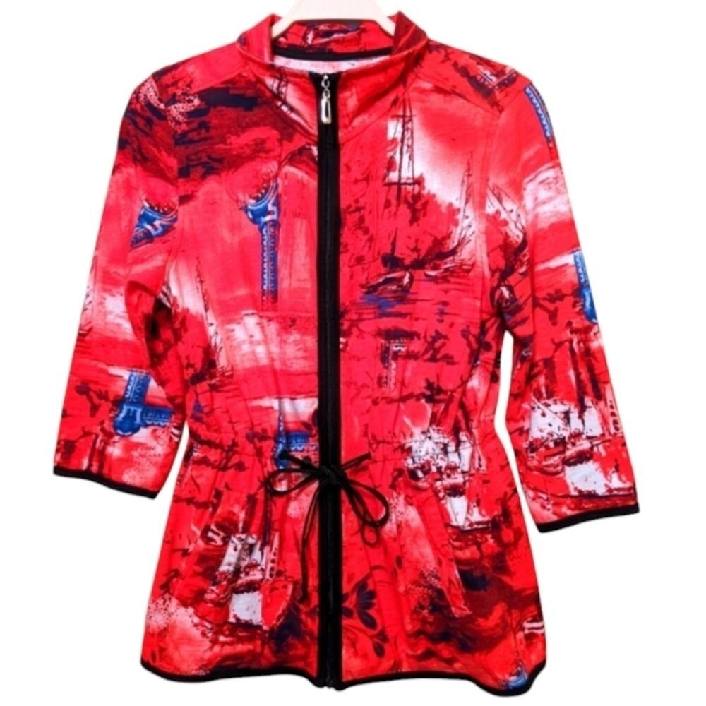 Asian Inspired Cotton Knit Zip Jacket Wearable Art Women sz 8-10